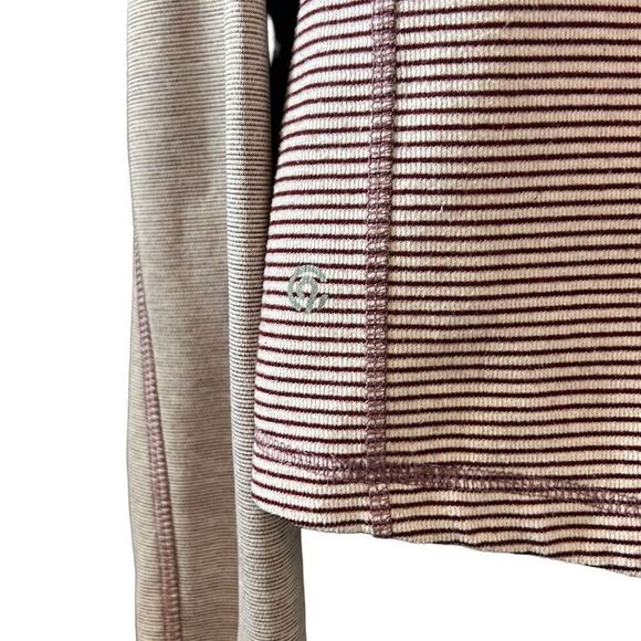 Athletic Pullover Top, Long Sleeve, Striped Trim, Zipper Shoulder Detail - Picture 5 of 6